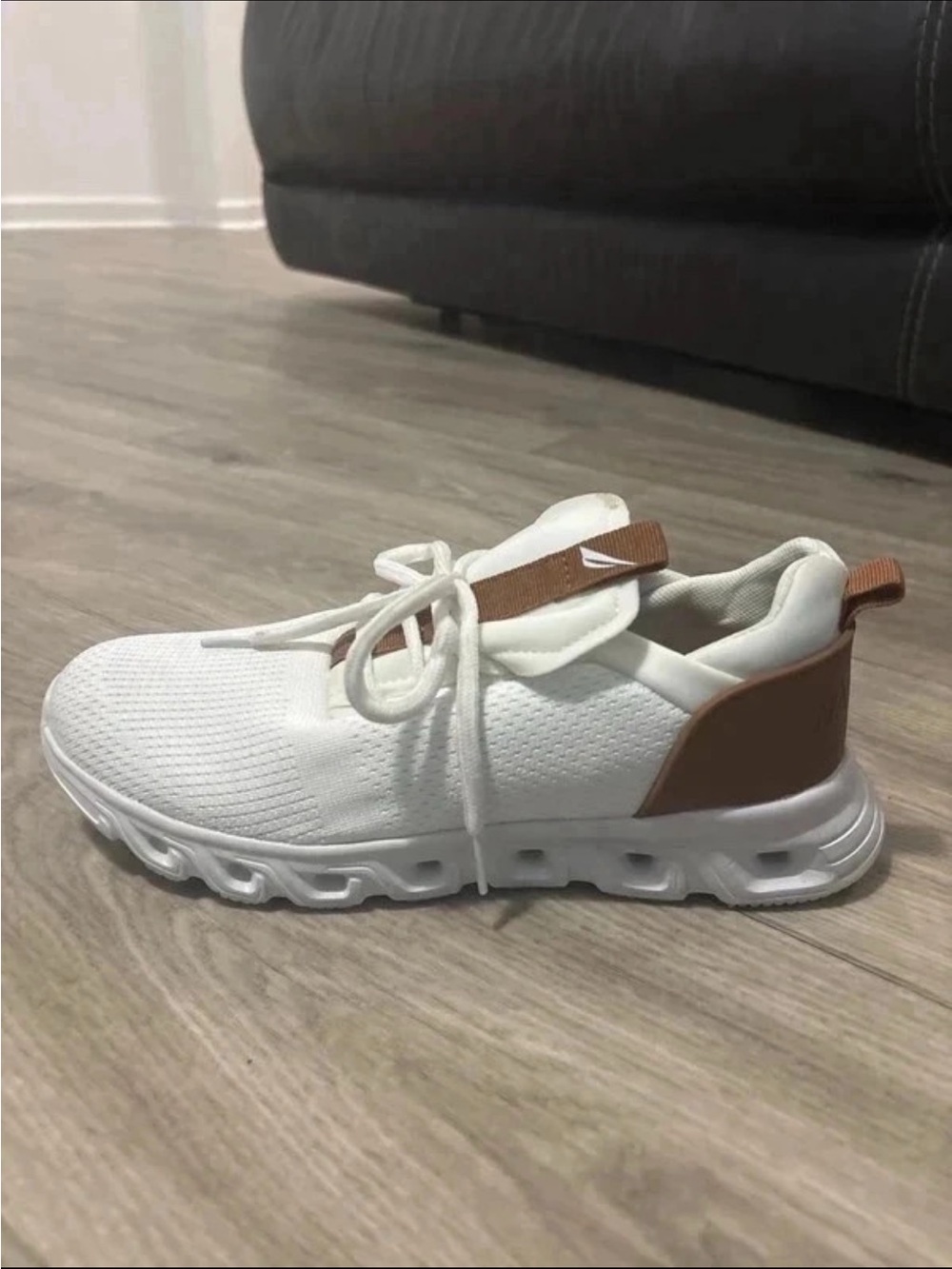 White women’s Athletic Sneakers with Tan Accents